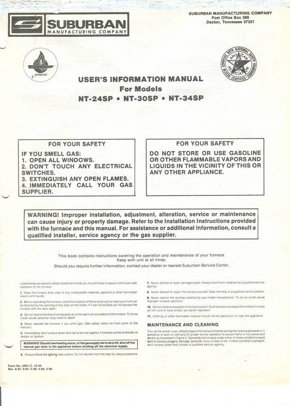 Suburban User Info Manual Nt-24/30/34SP