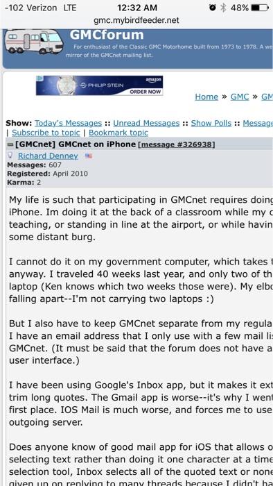What FUDforum looks like on an iPhone.