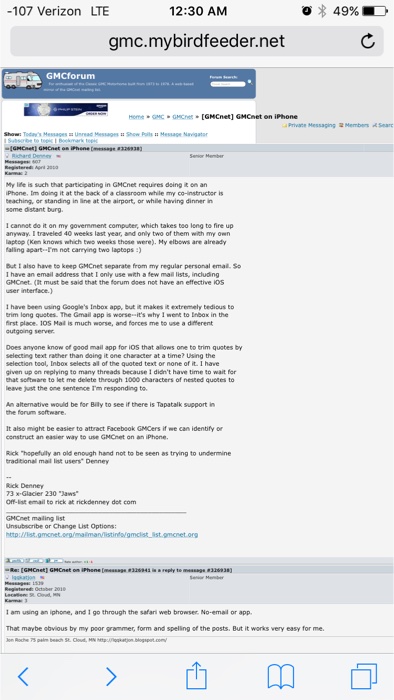 What FUDforum looks like on an iPhone.