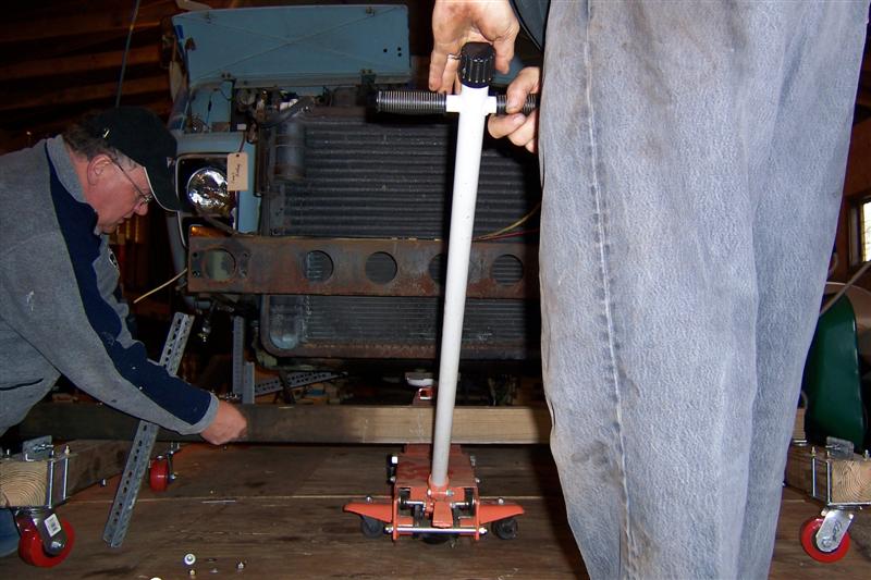 Front clip pull - jacking back up so the subframe tails will clear the fibe