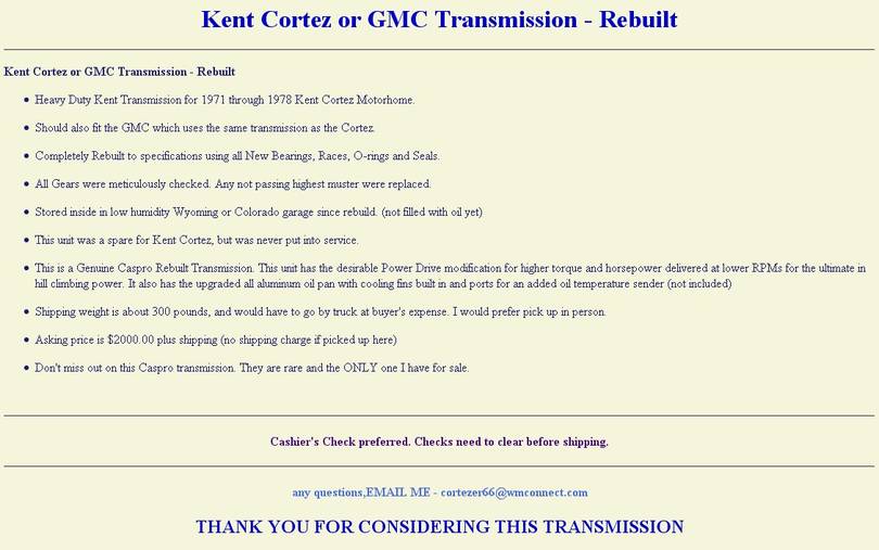 Caspro Rebuilt Transmission - $2000.00