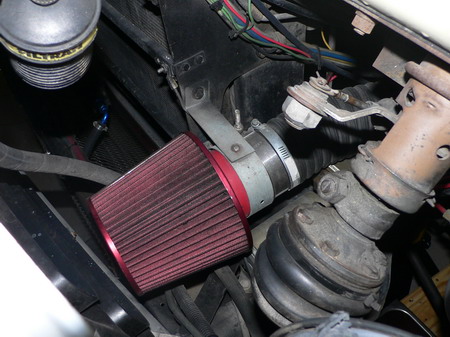 Engine K&amp;N filter mounted with Home Depot dryer hose mount