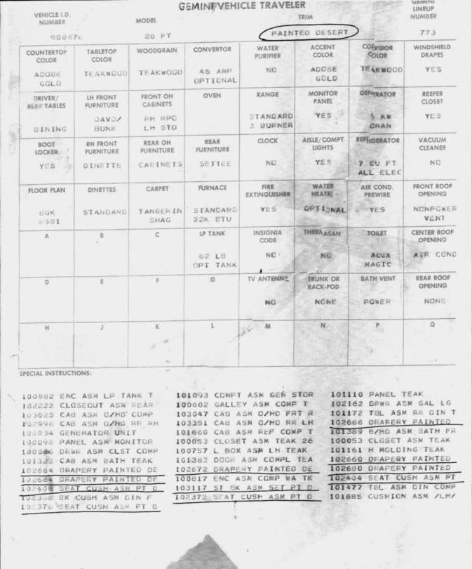Gemini build sheet, 1973-74