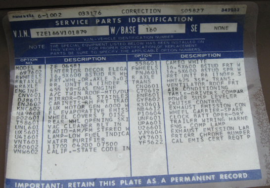 Glovebox sticker of Junkyard GMC