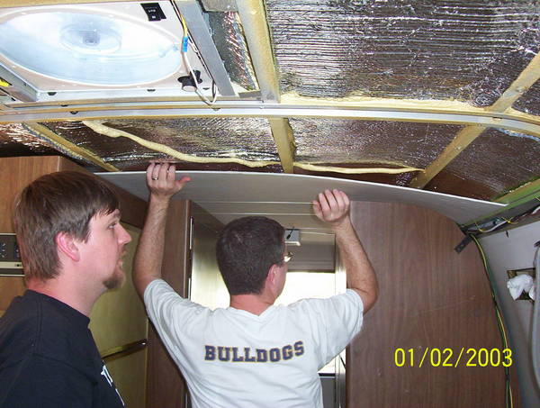 Insulation in place, headliner section goes in next.