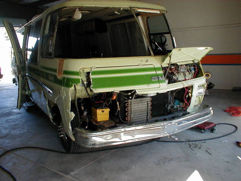 arrival in rented space for repairs (drove itself in)
