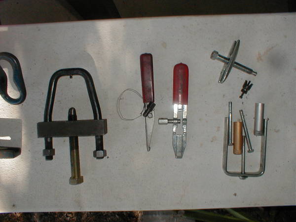 L-R:  Torsion Bar Tool, 2 CV Joint Band Tools, Tools for Steering Column
