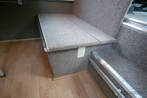 Carpet covering the home-made dinette seat bases
