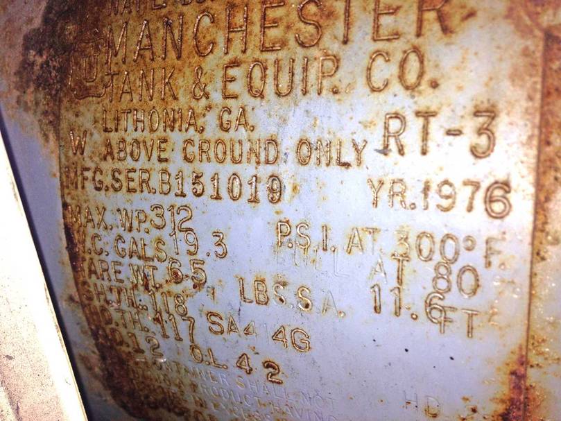 Stamped plate on LP Tank