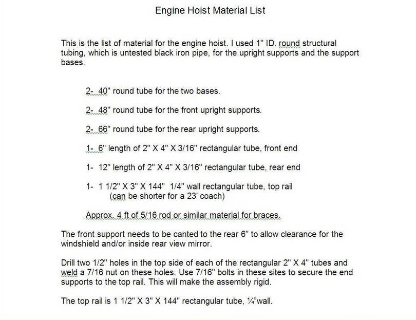 Engine hoist material list