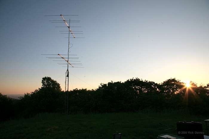 The six-meter yagi stack against the sunset