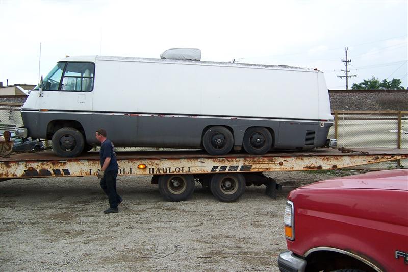 Transmode up and on trailer and getting tied down for the trip.