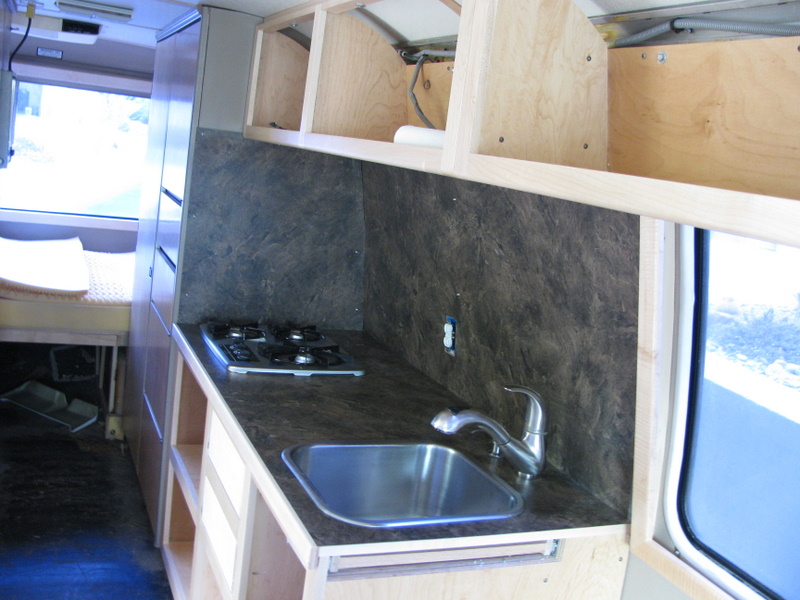 Upper cabinets and counter installed