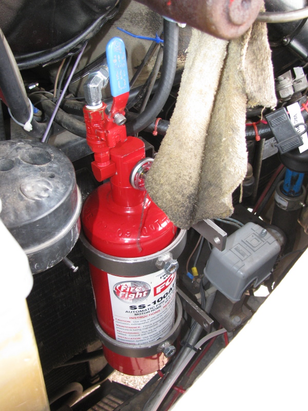 aqueous foam extinguisher installed in engine compartment