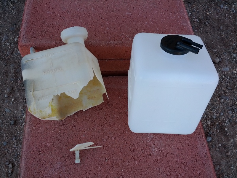 Old and new coolant reservoirs