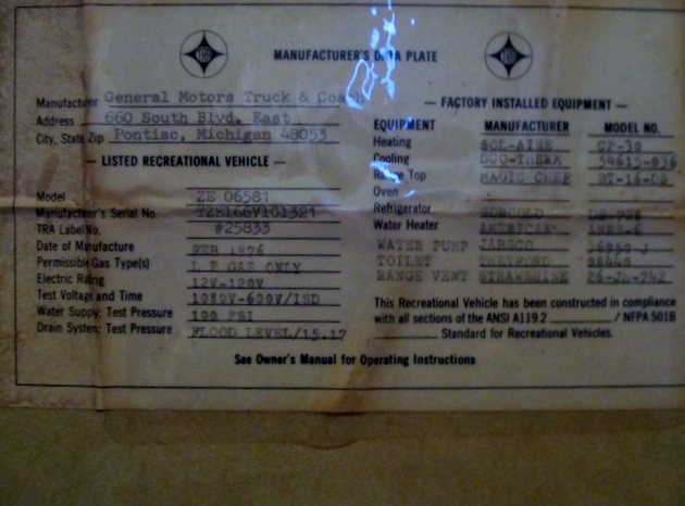 GM original equipment list for coach