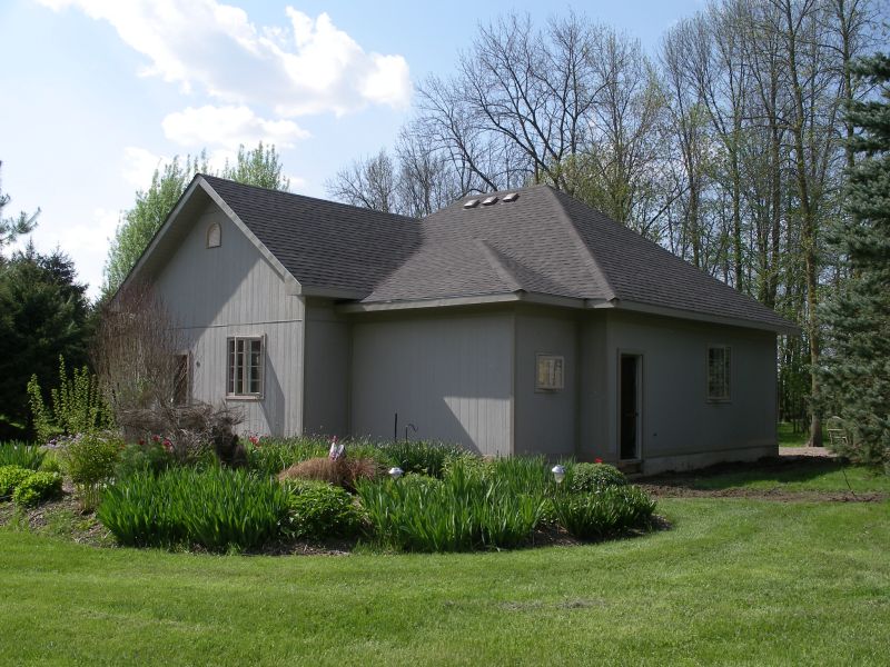 Siding and soffits are on