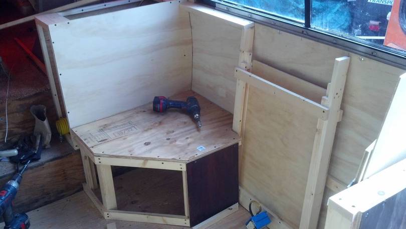 Interior work on seating area.