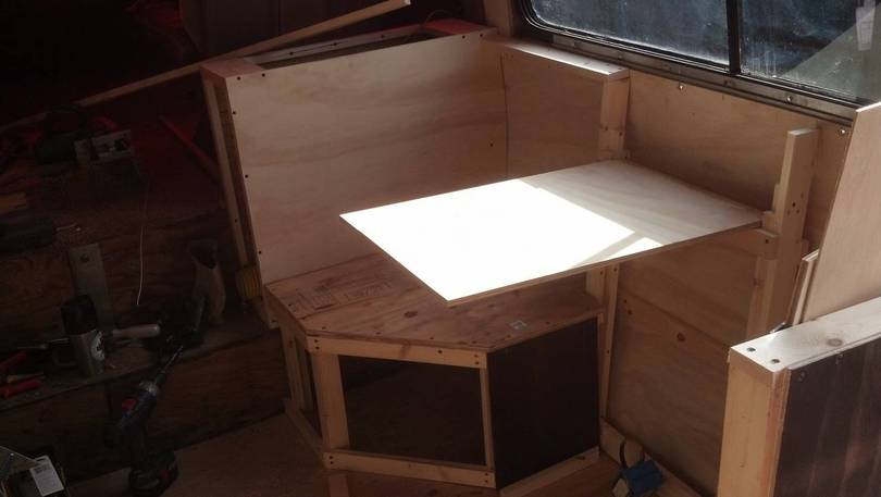 Interior work on seating area.