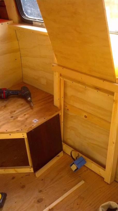 Interior work on seating area.