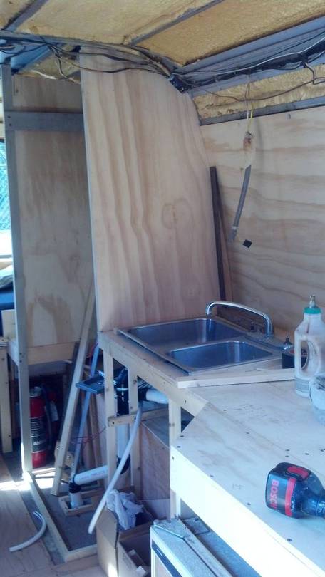 Interior work on seating area.