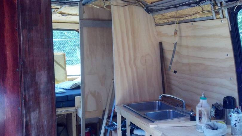Interior work on seating area.