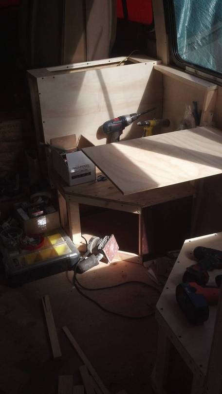 Interior work on seating area.