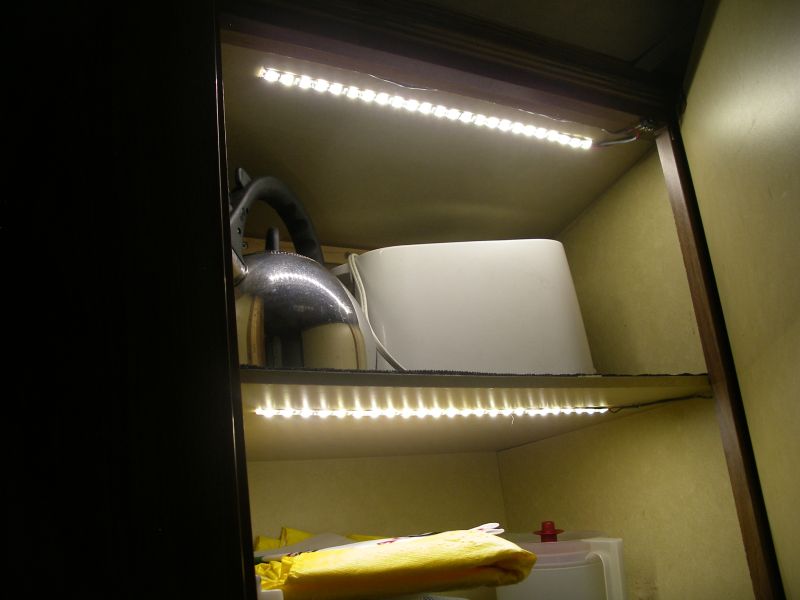 LED strips in applicance storage cupboard