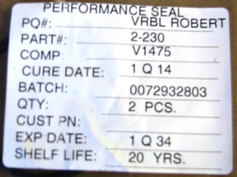 Parker Hannifin P/N 2-230 O-ring details