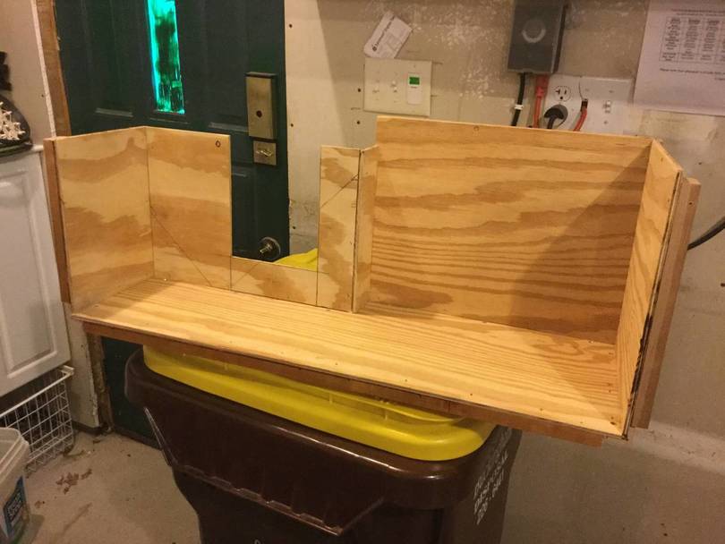 New storage area under bathroom counter