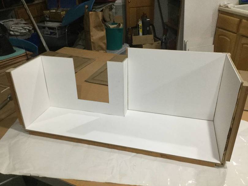 New storage area under bathroom counter